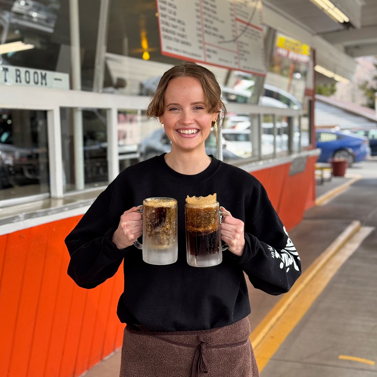 Frosted mugs of Call's homemade root beer